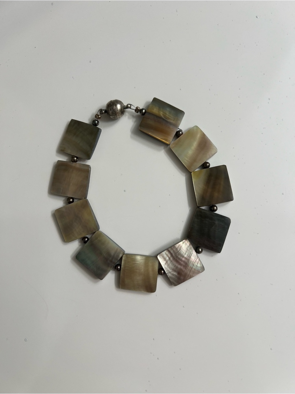 Mother-of-Pearl Square Iridescent Bead Bracelet